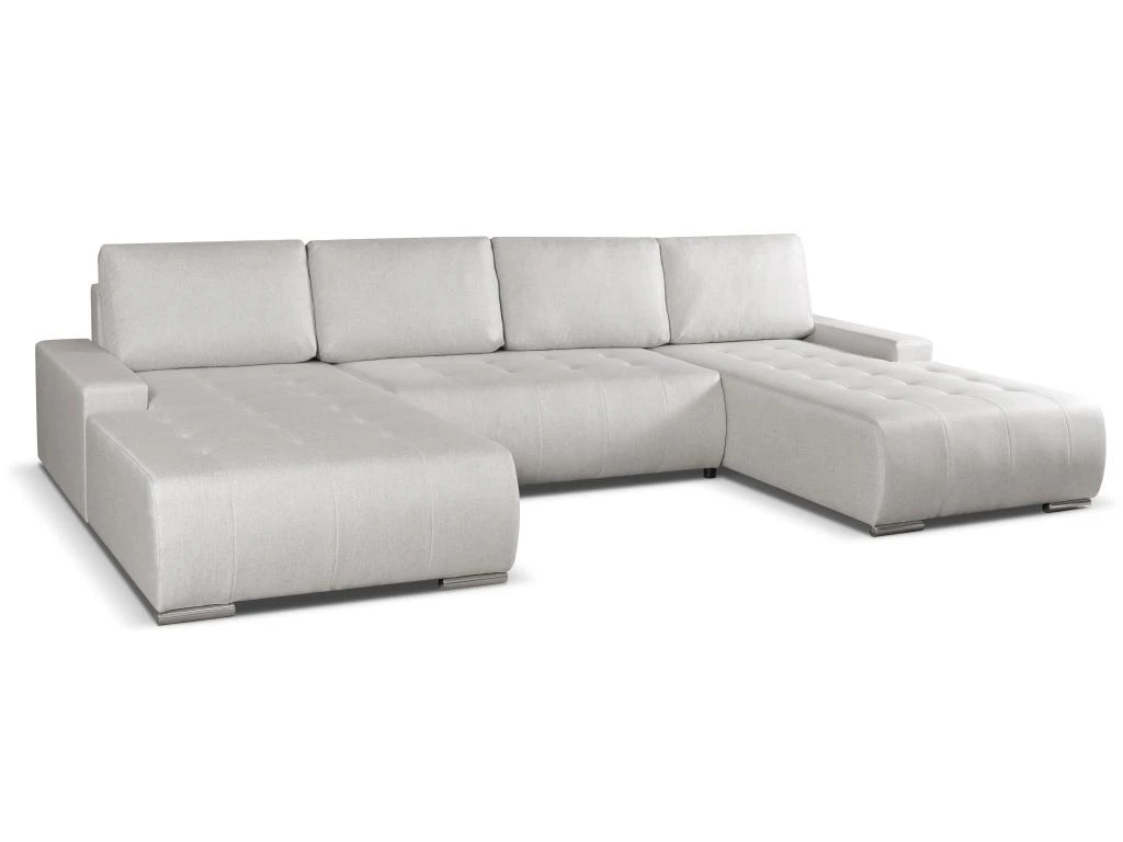 Canapé D'angle Panoramique Convertible En Tissu Beige LEANZA 2 Canapé D'angle Panoramique Convertible En Tissu Beige LEANZA – Image 2