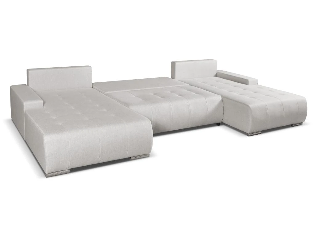 Canapé D'angle Panoramique Convertible En Tissu Beige LEANZA 4 Canapé D'angle Panoramique Convertible En Tissu Beige LEANZA – Image 4