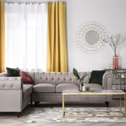 Canapé Angle à Droite 6 Places En Tissu Beige CHESTERFIELD