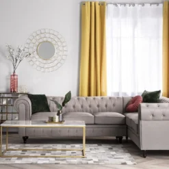 Canapé Angle à Gauche 6 Places En Tissu Beige CHESTERFIELD