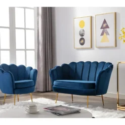 Canapé 2 Places Coquillage En Velours Bleu Nuit DANDELION De Pascal Morabito -Promos Chesteris Boutique canape 1176835