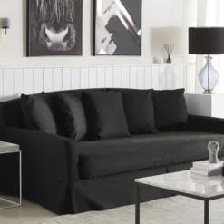 Canapé 3 Places En Tissu Noir Housse Amovible GILJA