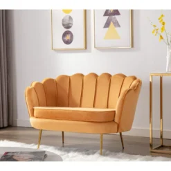 Canapé 2 Places Coquillage En Velours Jaune Moutarde DANDELION De Pascal Morabito