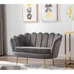 Canapé 2 Places Coquillage En Velours Anthracite DANDELION De Pascal Morabito