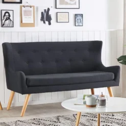 Canapé Banquette 2 Places En Tissu Noir SKIBBY