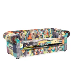 Canapé 3 Places Patchwork En Tissu Jaune CHESTERFIELD -Promos Chesteris Boutique canape 11780917