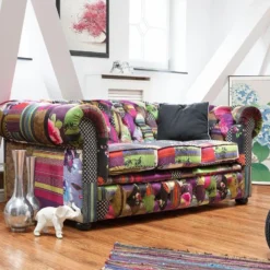 Canapé 3 Places Patchwork Bordeaux Violet CHESTERFIELD