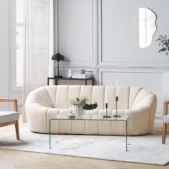 Canapé 3 Places En Tissus Blanc LOMMA