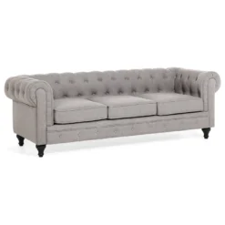 Canapé En Tissu Gris Clair 3 Places CHESTERFIELD -Promos Chesteris Boutique canape 11787159