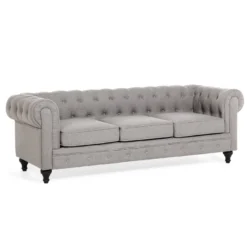 Canapé En Tissu Gris Clair 3 Places CHESTERFIELD -Promos Chesteris Boutique canape 11787161