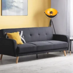 Canapé Convertible 3 Places En Tissu Noir FLORLI