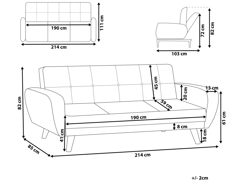 Canapé Convertible 3 Places En Tissu Noir FLORLI 3 Canapé Convertible 3 Places En Tissu Noir FLORLI – Image 3