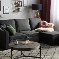 Canapé Angle Côté Gauche Convertible En Tissu Noir 3 Places NESNA