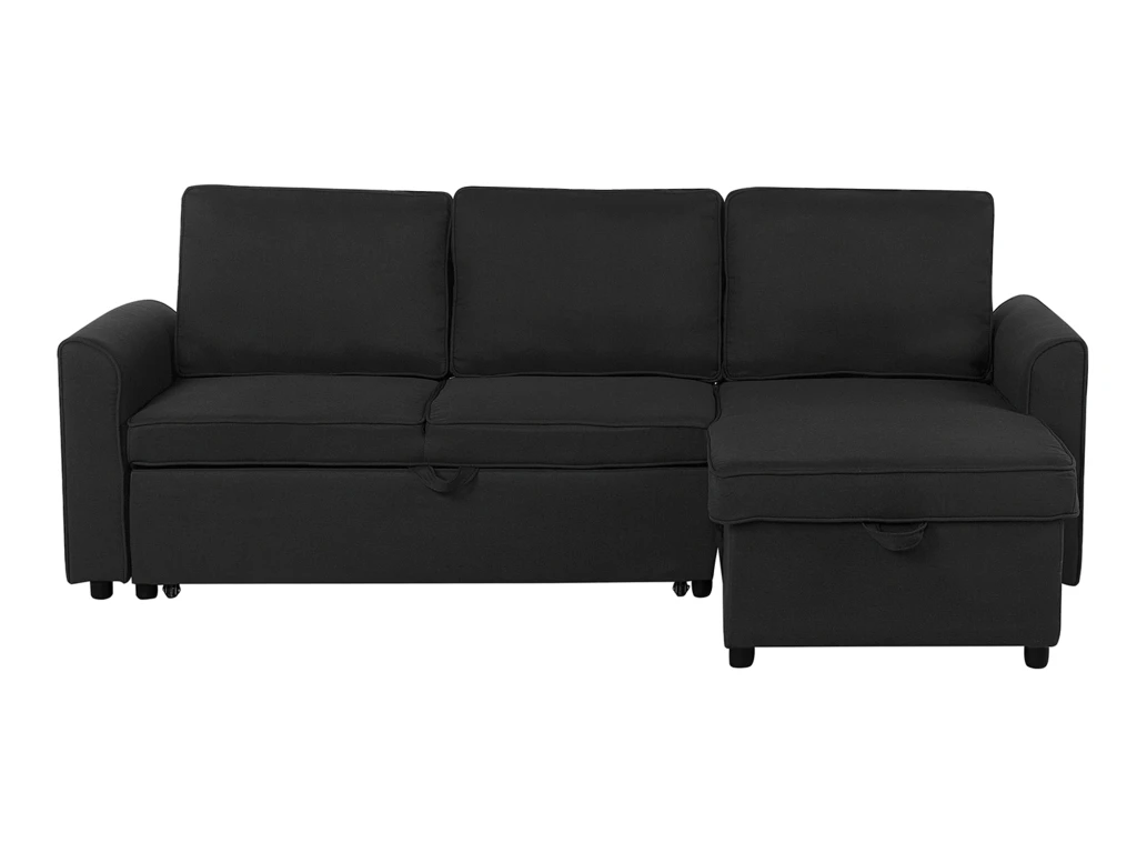 Canapé Angle Côté Gauche Convertible En Tissu Noir 3 Places NESNA 2 Canapé Angle Côté Gauche Convertible En Tissu Noir 3 Places NESNA – Image 2