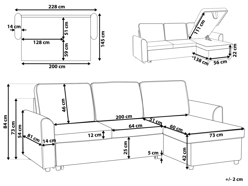 Canapé Angle Côté Gauche Convertible En Tissu Noir 3 Places NESNA 3 Canapé Angle Côté Gauche Convertible En Tissu Noir 3 Places NESNA – Image 3