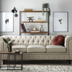 Canapé 3 Places En Tissu Beige CHESTERFIELD BIG