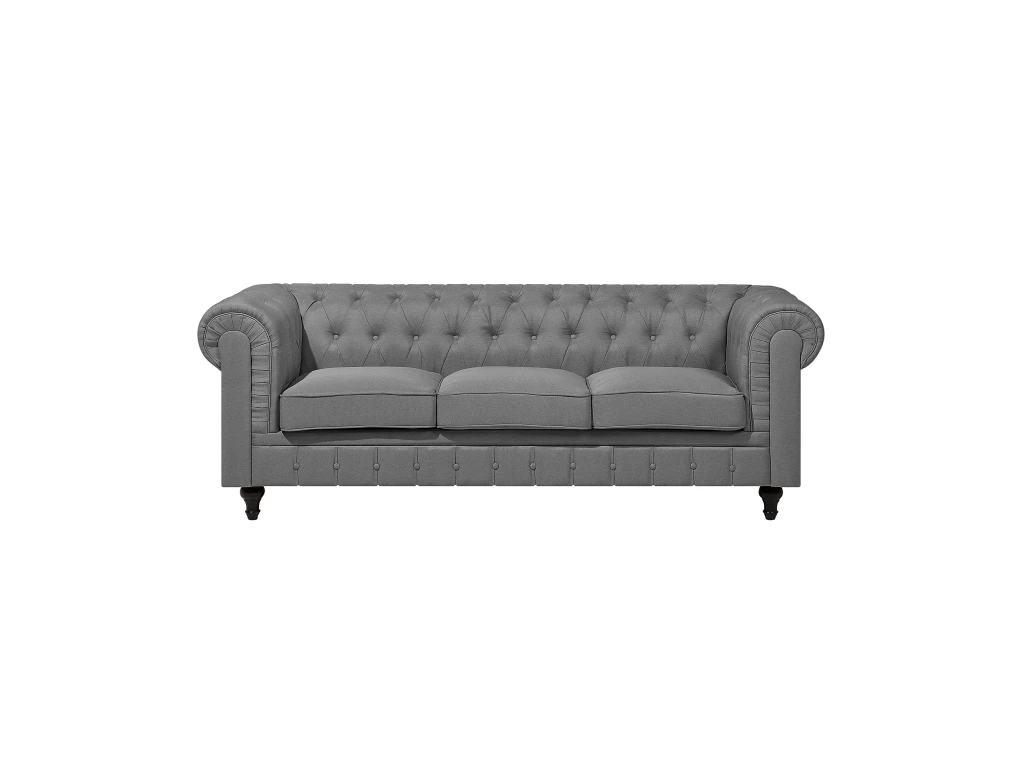 Canapé 3 Places En Tissu Gris Clair CHESTERFIELD BIG 2 Canapé 3 Places En Tissu Gris Clair CHESTERFIELD BIG – Image 2