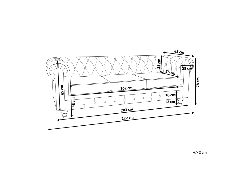 Canapé 3 Places En Tissu Gris Clair CHESTERFIELD BIG 3 Canapé 3 Places En Tissu Gris Clair CHESTERFIELD BIG – Image 3