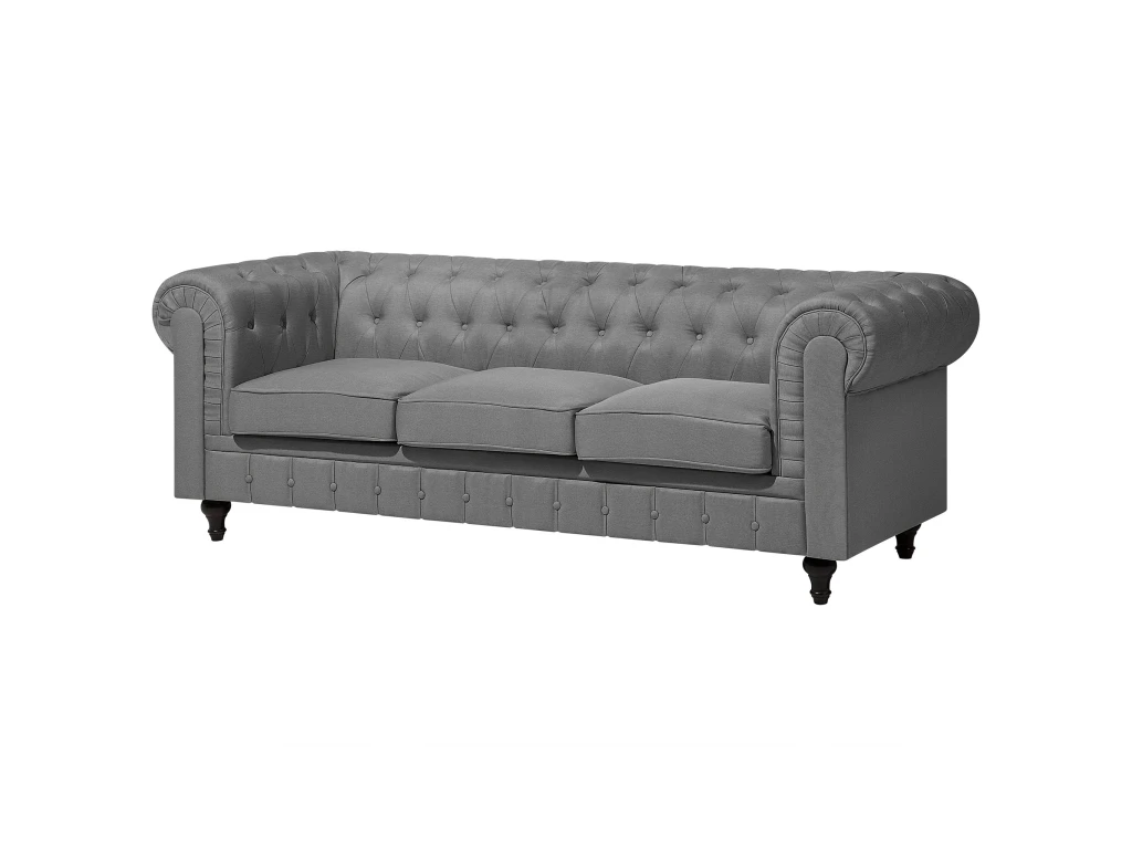 Canapé 3 Places En Tissu Gris Clair CHESTERFIELD BIG 4 Canapé 3 Places En Tissu Gris Clair CHESTERFIELD BIG – Image 4