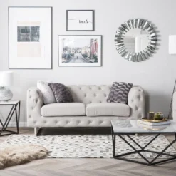 Canapé Chesterfield 2 Places En Tissu Beige VISSLAND