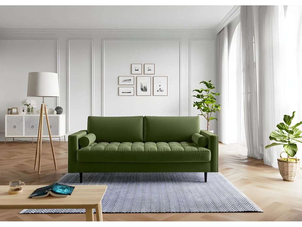 Canapé Droit MAEL Cacharel En Velours Kaki Fixe 2 Canapé Droit MAEL Cacharel En Velours Kaki Fixe – Image 2