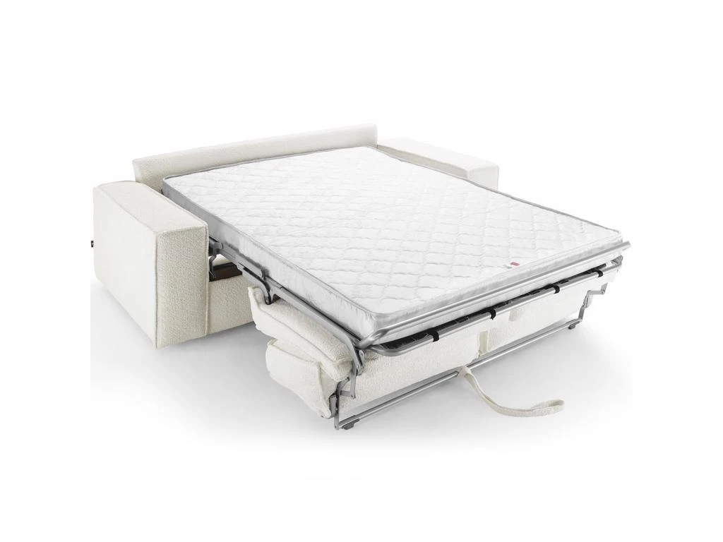 Canapé Convertible 3 Places En Tissu Bouclé écru - Ouverture Express - Couchage Quotidien - Matelas HD 140 X 190 - Dario 2 Canapé Convertible 3 Places En Tissu Bouclé écru - Ouverture Express - Couchage Quotidien - Matelas HD 140 X 190 - Dario – Image 2