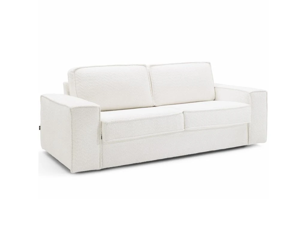 Canapé Convertible 3 Places En Tissu Bouclé écru - Ouverture Express - Couchage Quotidien - Matelas HD 140 X 190 - Dario 3 Canapé Convertible 3 Places En Tissu Bouclé écru - Ouverture Express - Couchage Quotidien - Matelas HD 140 X 190 - Dario – Image 3