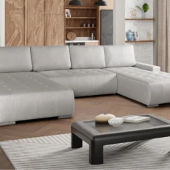 Canapé D'angle Panoramique Convertible En Tissu Beige LEANZA 15 Canapé D'angle Panoramique Convertible En Tissu Beige LEANZA -Promos Chesteris Boutique canape 12282111