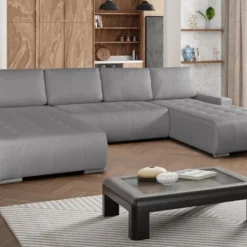 Canapé D'angle Panoramique Convertible En Tissu Gris LEANZA -Promos Chesteris Boutique canape 12282113