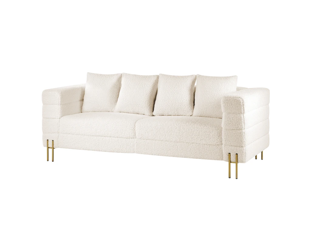 Canapé 3 Places Bouclé Blanc GRANNA 4 Canapé 3 Places Bouclé Blanc GRANNA – Image 4