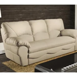 Canapé 3 Places En 100% Tout Cuir Italien Vachette OSATIS, Couleur Beige