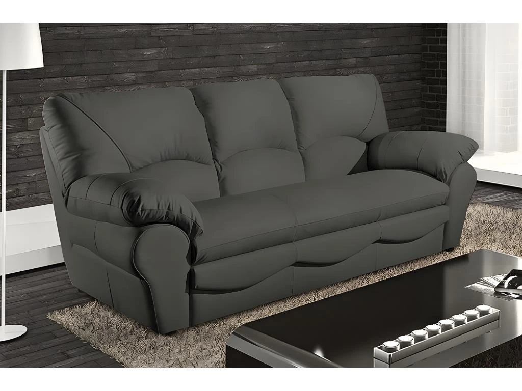 Canapé 3 Places En 100% Tout Cuir Italien Vachette OSATIS, Couleur Gris Foncé 2 Canapé 3 Places En 100% Tout Cuir Italien Vachette OSATIS, Couleur Gris Foncé – Image 2