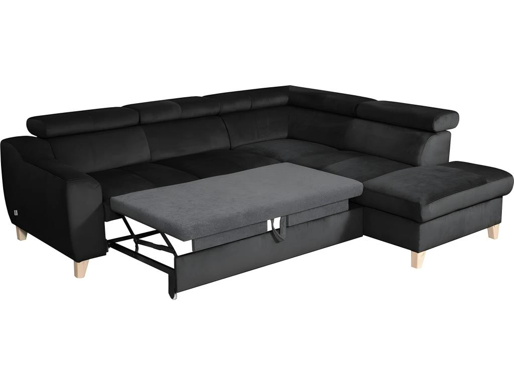Canapé D'angle Convertible En Tissu Luxe 5 Places, ASTERIA Noir, Angle Droit 2 Canapé D'angle Convertible En Tissu Luxe 5 Places, ASTERIA Noir, Angle Droit – Image 2