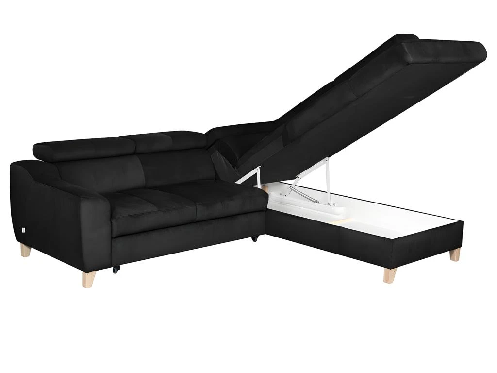 Canapé D'angle Convertible En Tissu Luxe 5 Places, ASTERIA Noir, Angle Droit 4 Canapé D'angle Convertible En Tissu Luxe 5 Places, ASTERIA Noir, Angle Droit – Image 4
