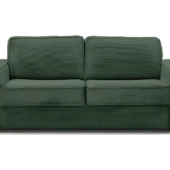 Canapé Convertible 3 Places En Velours Côtelé Vert - Ouverture Express - Couchage Quotidien - Matelas HD 140 X 190 - Dario