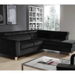 Canapé D'angle En Tissu Luxe 5 Places, ASHLEY, Noir, Angle Droit (vu De Face)