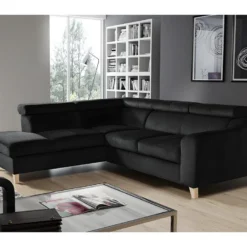 Canapé D'angle En Tissu Luxe 5 Places, ASHLEY, Noir, Angle Gauche (vu De Face)