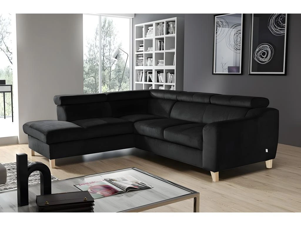 Canapé D'angle En Tissu Luxe 5 Places, ASHLEY, Noir, Angle Gauche (vu De Face) 1 Canapé D'angle En Tissu Luxe 5 Places, ASHLEY, Noir, Angle Gauche (vu De Face)