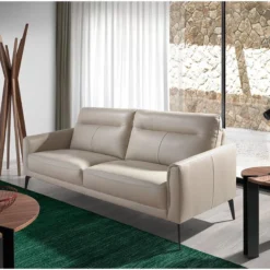 Canapé 3 Places En Cuir Gris Et Acier 6138 ANGEL CERDA