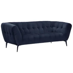 Canapé 2 Places Velours Bleu Nuit Capitonné Et Piètement Métal - BRIO