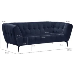 Canapé 2 Places Velours Bleu Nuit Capitonné Et Piètement Métal - BRIO -Promos Chesteris Boutique canape 12405781