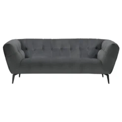 Canapé 2 Places Velours Gris Capitonné Et Piètement Métal Noir - BRIO -Promos Chesteris Boutique canape 12405787