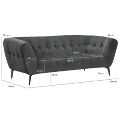 Canapé 2 Places Velours Gris Capitonné Et Piètement Métal Noir - BRIO -Promos Chesteris Boutique canape 12405791