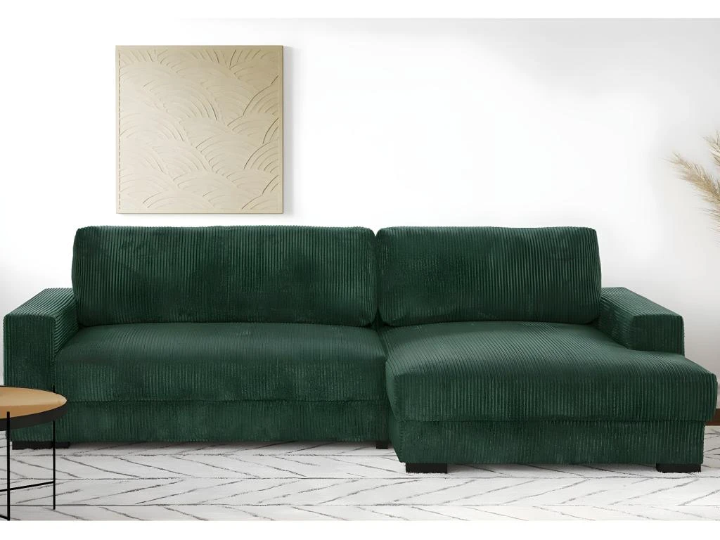 Canapé D'angle à Droite Convertible 3 Places Avec Coffre En Velours Côtelé Vert Foncé - Arty 2 Canapé D'angle à Droite Convertible 3 Places Avec Coffre En Velours Côtelé Vert Foncé - Arty – Image 2