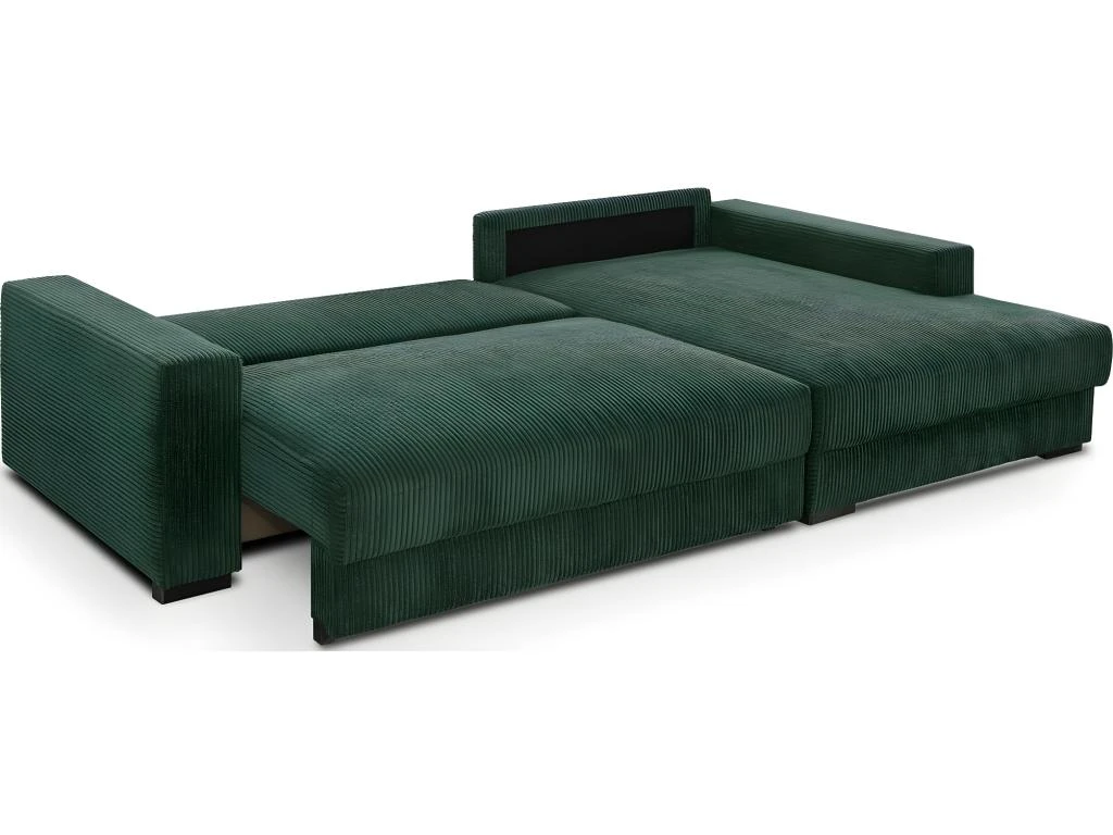 Canapé D'angle à Droite Convertible 3 Places Avec Coffre En Velours Côtelé Vert Foncé - Arty 4 Canapé D'angle à Droite Convertible 3 Places Avec Coffre En Velours Côtelé Vert Foncé - Arty – Image 4