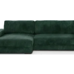 Canapé D'angle à Gauche Convertible 3 Places Avec Coffre En Velours Côtelé Vert Foncé - Arty