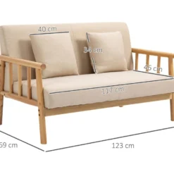 Canapé Lounge 2 Places - 2 Coussins Inclus - Assise Profonde - Accoudoirs - Structure Bois Hévéa - Aspect Lin Beige -Promos Chesteris Boutique canape 12444337