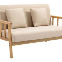 Canapé Lounge 2 Places - 2 Coussins Inclus - Assise Profonde - Accoudoirs - Structure Bois Hévéa - Aspect Lin Beige -Promos Chesteris Boutique canape 12444339