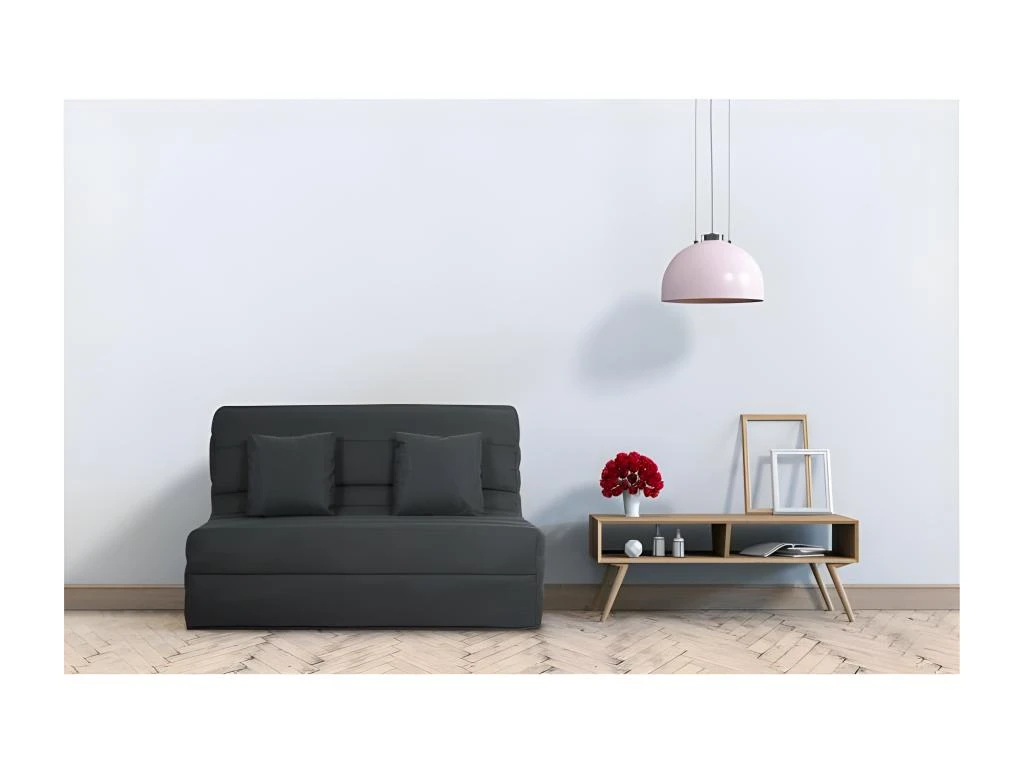 DUNLOPILLO Banquette BZ - Tissu Noir + 2 Coussins Noir - L 140 X P 99 X H 98 Cm - Made In France - ALICE 2 DUNLOPILLO Banquette BZ - Tissu Noir + 2 Coussins Noir - L 140 X P 99 X H 98 Cm - Made In France - ALICE – Image 2