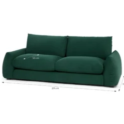 Canape Fixe 3 Places TYFA - Velours Vert Bouteille - L 231 X P 102 X H 78 Cm - HEXAGONE -Promos Chesteris Boutique canape 12510931